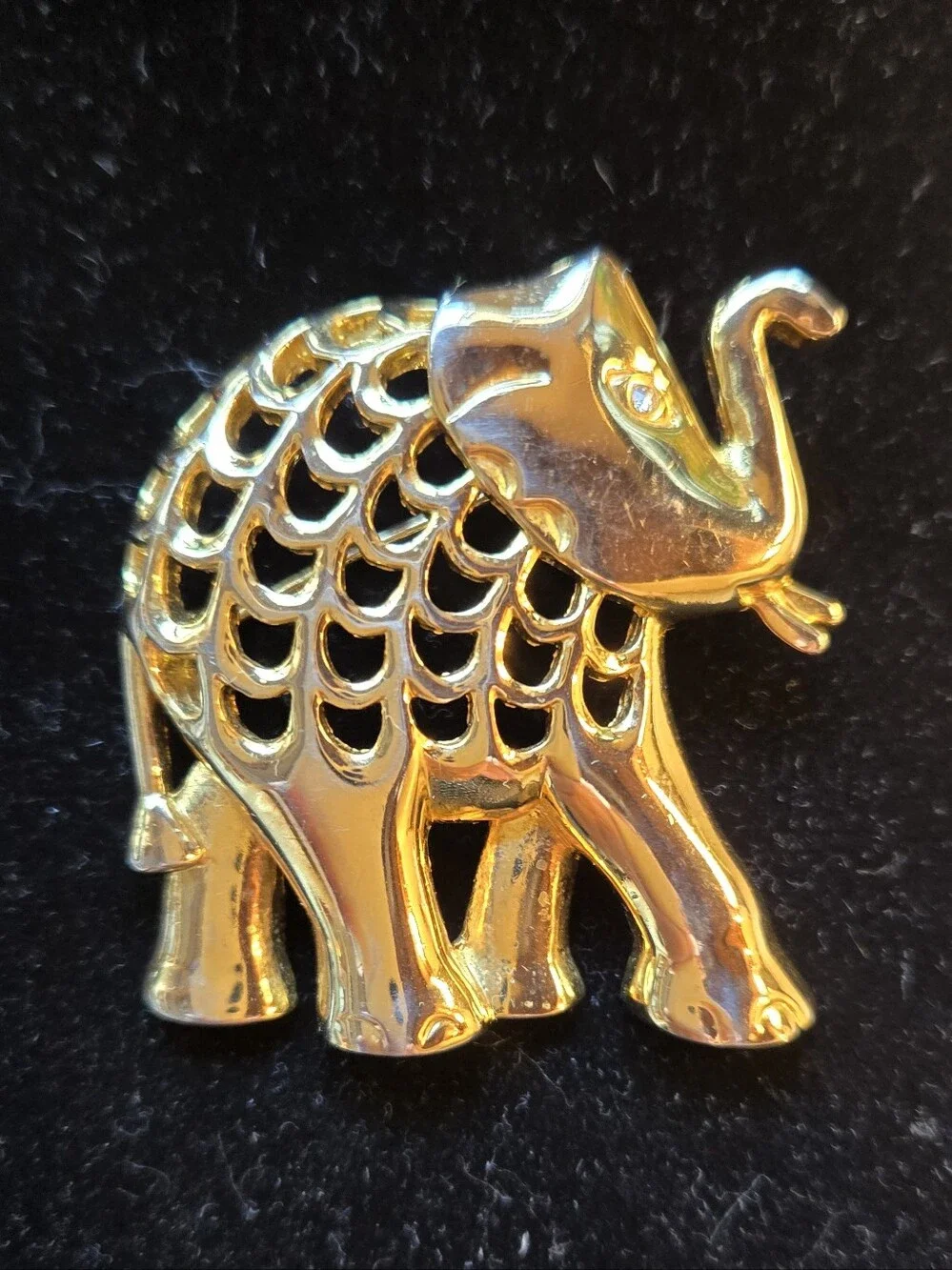 Gold Tone Elephant Brooch